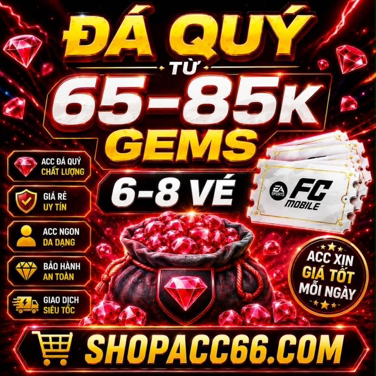 RANDOM ĐÁ QUÝ TỪ 65 - 85K GEMS 6-8 VÉ GARENA TTT