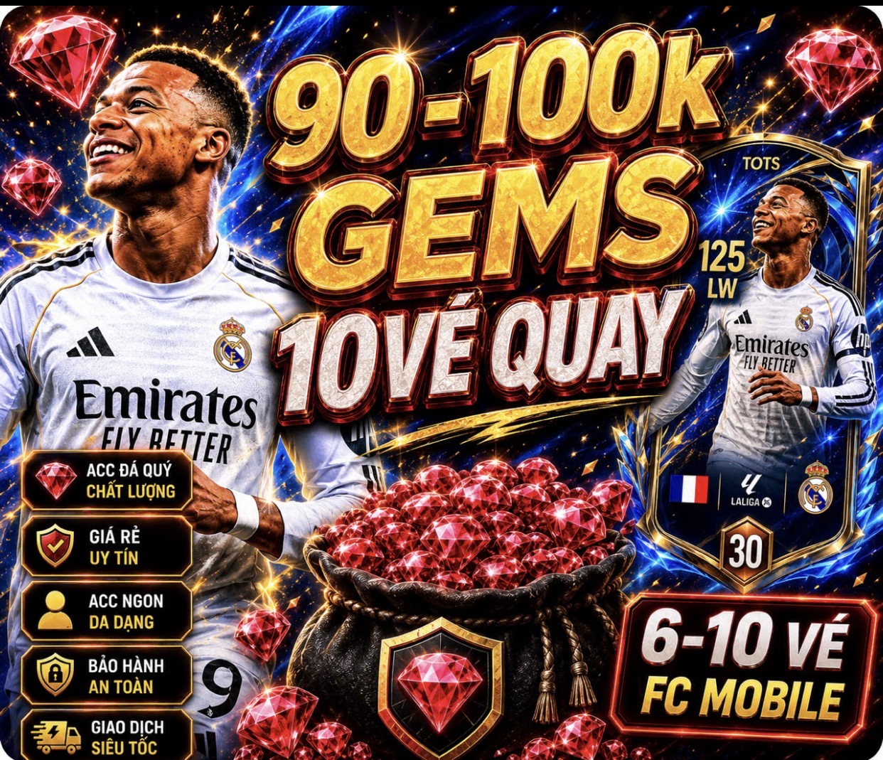 RANDOM ĐÁ QUÝ TỪ 90-100K GEMS. 10 VÉ GARENA TTT